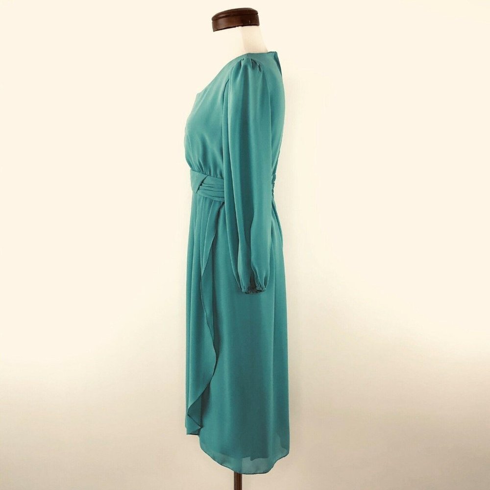Miss Elliete Vtg 60s Teal Tulip Hem Dress  |  Wome - Picture 3 of 10